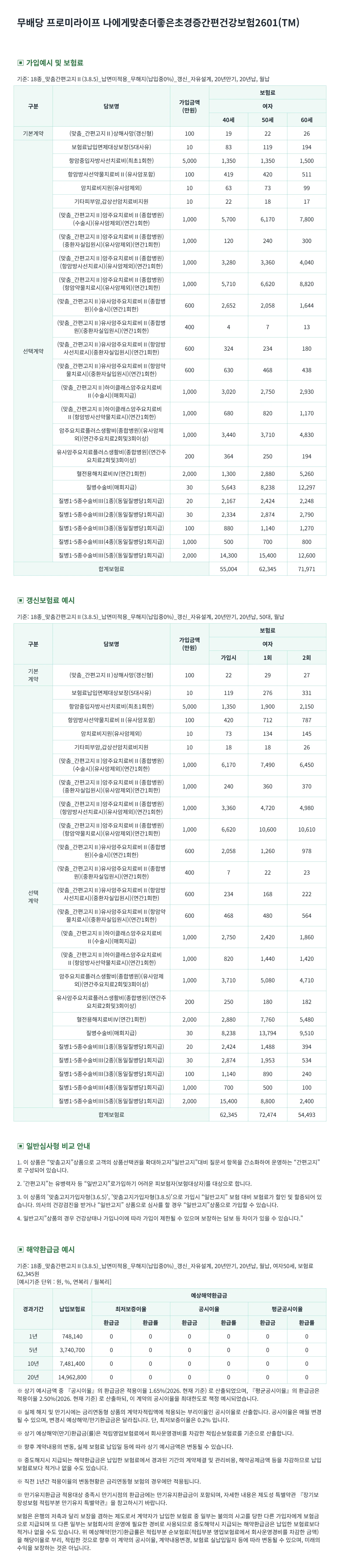 암보험 가입예시(여성)
