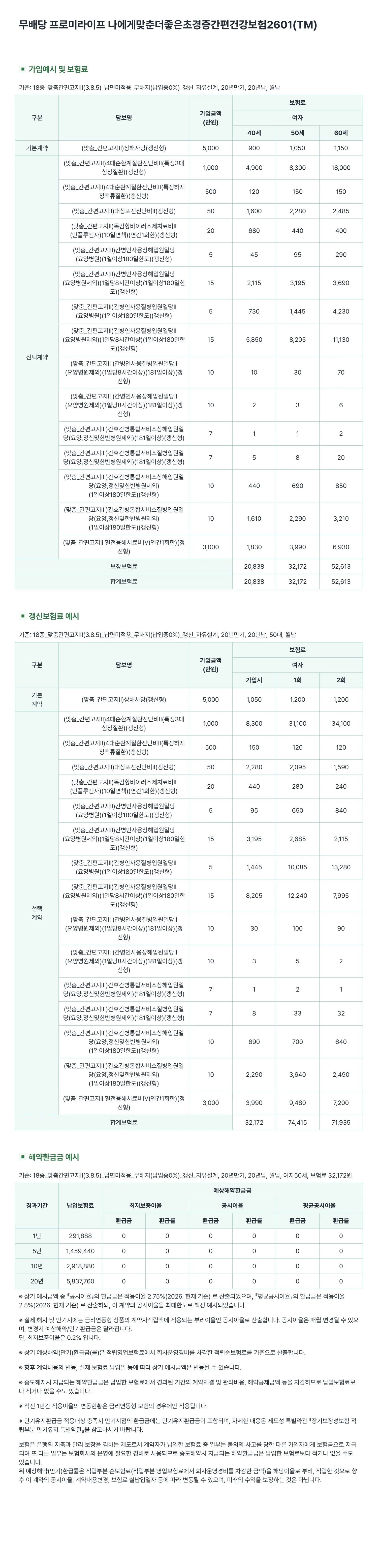 간병보험 가입예시(여성)