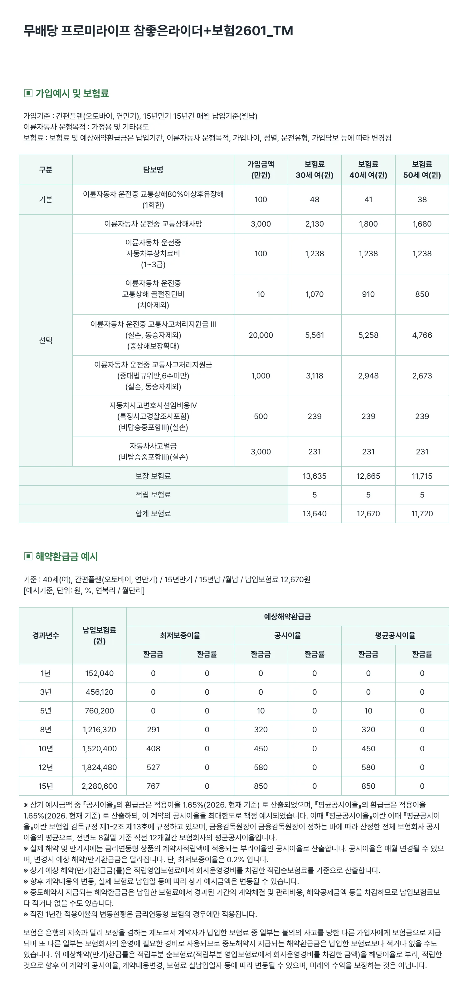 라이더보험 가입예시(여성)